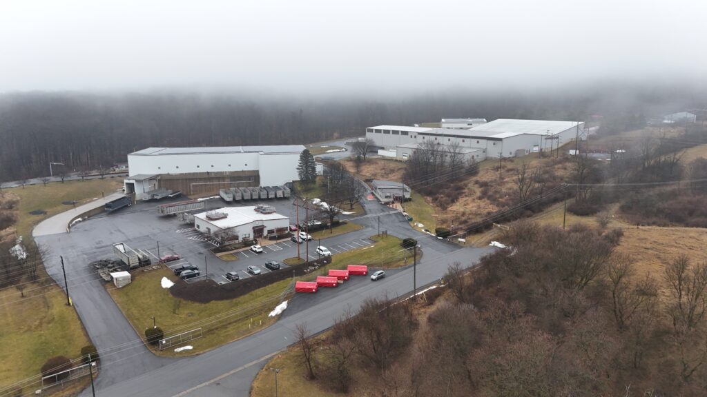 Aerial view of the Centre County Recycling & Refuse Authority recycling facility in Pennsylvania featuring the upgraded material recovery and processing operations.
