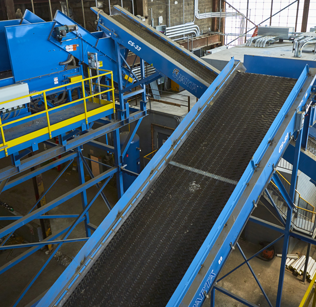 Sparta construction and demolition recycling system with material handling conveyors