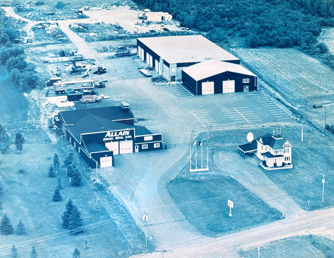 Aerial view of the expanded Allain Equipment facility in Notre-Dame, New Brunswick, in 1997