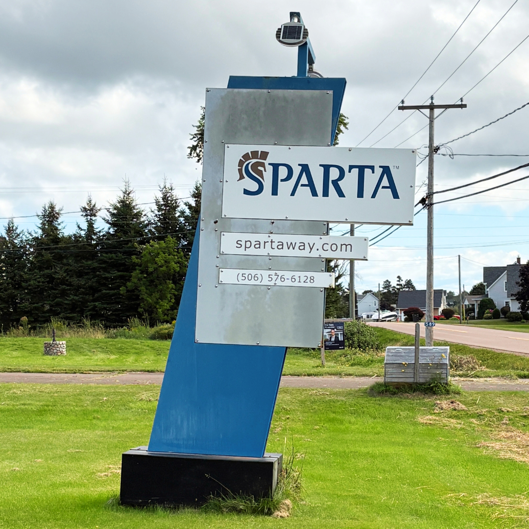 Sparta Manufacturing sign outside the company’s facility in Notre-Dame, New Brunswick